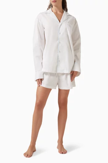 طقم بيجاما شورت وبلوزة بأكمام طويلة قطن بوبلين