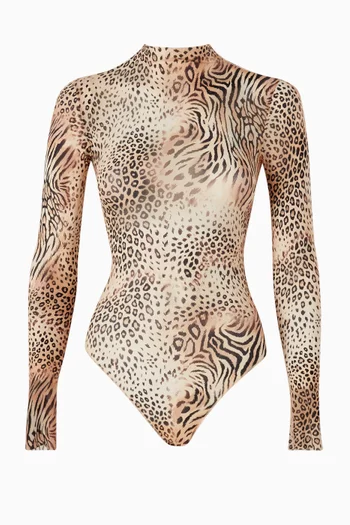 بودي سوت ميلكي شفاف بياقة عالية