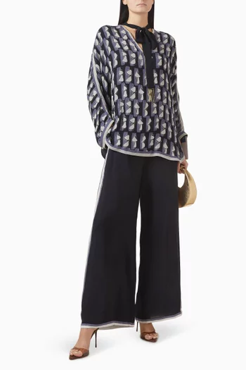 طقم بنطال وبلوزة بوشاح