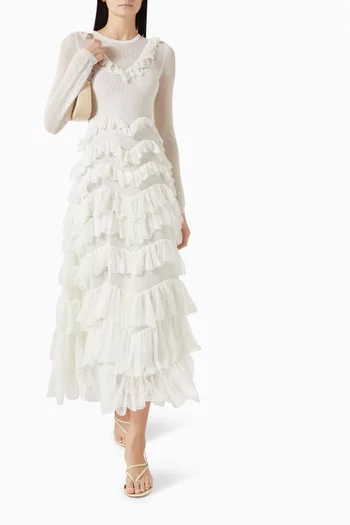 فستان كاليوبي طويل بطبقات متعددة بكشكش