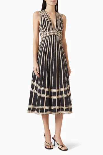 فستان باليرمو متوسط الطول بفتحة رقبة على شكل حرف V‏ قطن بوبلين