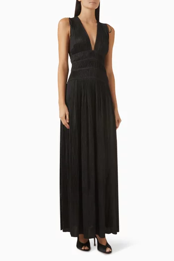 Tasneem V-neck Gown in Plissé Satin