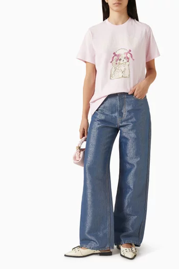 تي شيرت بطبعة كلب بودل قطن عضوي وجيرسيه