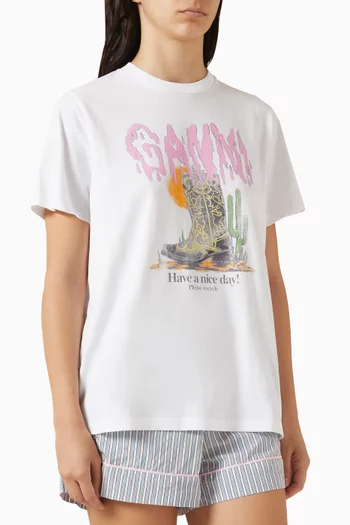 تي شيرت بطبعة حذاء بوت قطن عضوي وجيرسيه