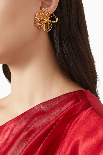 Wire Flower Stud Earrings in Gold-tone Brass