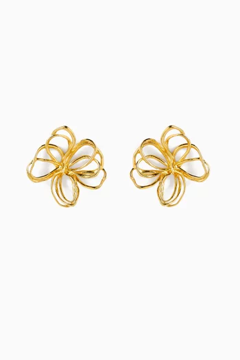 Wire Flower Stud Earrings in Gold-tone Brass