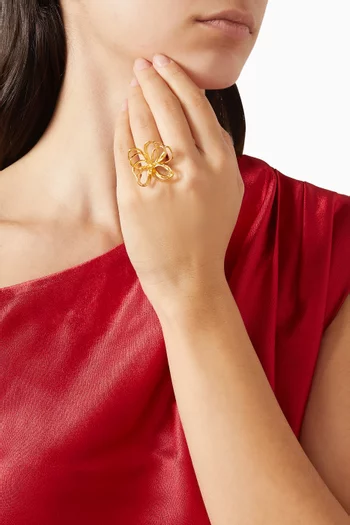 Wire Flower Statement Ring in Gold-tone Brass