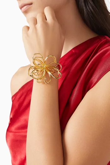 Wire Flower Cuff Bracelet in Gold-tone Brass