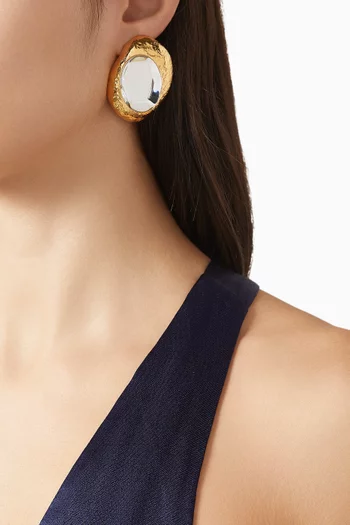 Hammered Oval Stone Clip-on Earrings in Gold-tone Brass