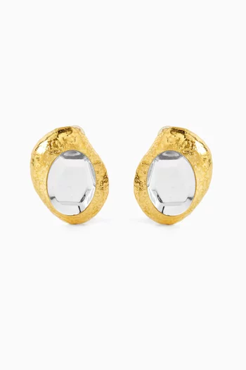 Hammered Oval Stone Clip-on Earrings in Gold-tone Brass