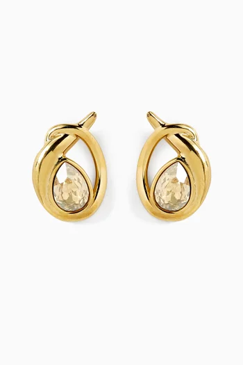 Small Pear Rhinestone Stud Earrings in Gold-tone Brass
