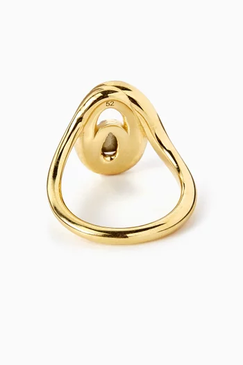 خاتم بتصميم بيضاوي مرصع بحجر الراين نحاس بلون ذهبي