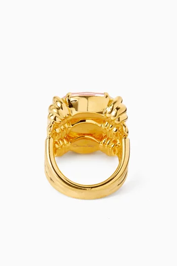 خاتم مرصع بثلاثة أحجار ماركيز نحاس بلون ذهبي