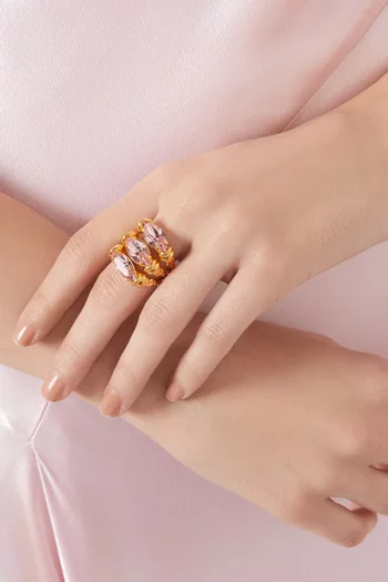 Triple Navette Stone Ring in Gold-tone Brass