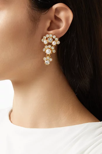 أقراط متدلية بتصميم مقوس مرصعة بالكريستال نحاس بلون ذهبي