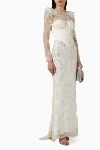 فستان سهرة ايزولد بصدرية بنمط مشد دانتيل