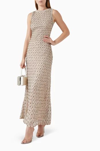 Sequin-embellished Gown in Mesh