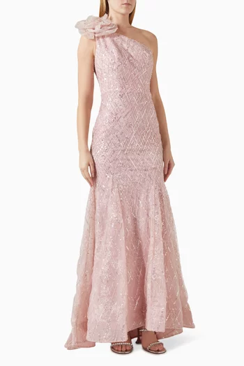 One-shoulder Trumpet Gown