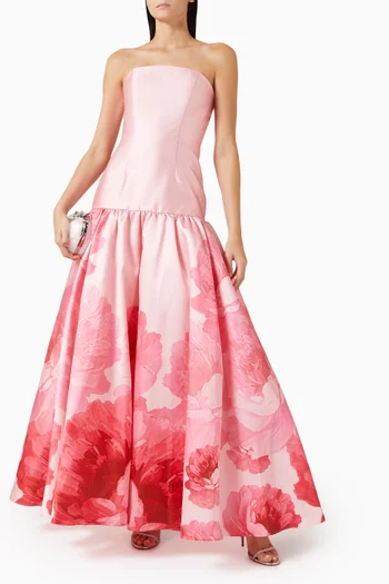 فستان سهرة بتنورة واسعة وخصر منخفض ميكادو