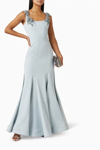 فستان سهرة بقصة حورية البحر وتطريزات بالخرز كريب