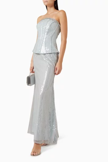 فستان سهرة بتصميم جرس مطرز بالترتر