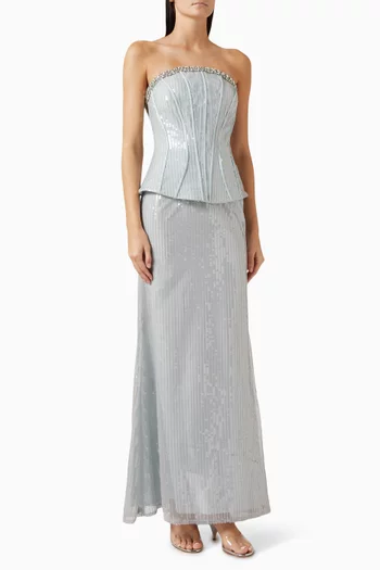 فستان سهرة بتصميم جرس مطرز بالترتر