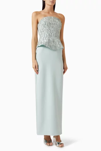 فستان سهرة بتصميم مشد مزين بتطريزات كريب