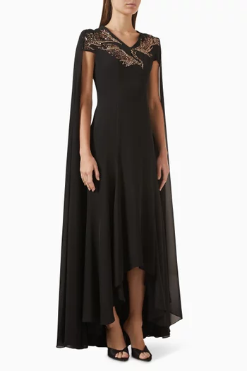 Sequin-embellished Gown in Crepe & Chiffon