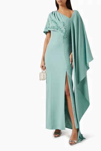 Draped Cape Dress in Crepe