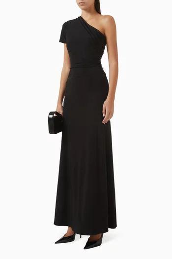 فستان طويل بكم واحد بدرابيه