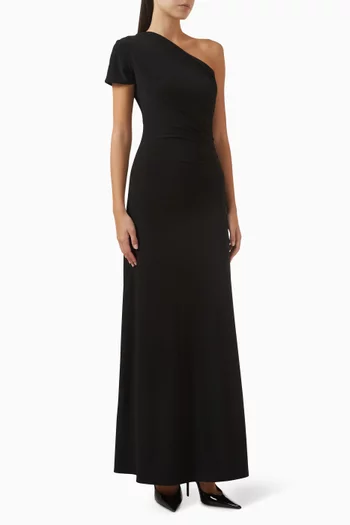 فستان طويل بكم واحد بدرابيه