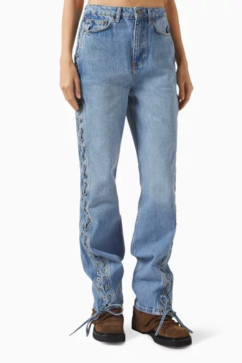 Twisted Lace-up Jeans in Denim