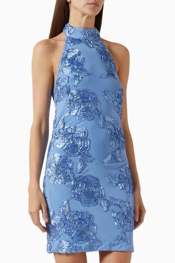 فستان قصير مطرز بزهور