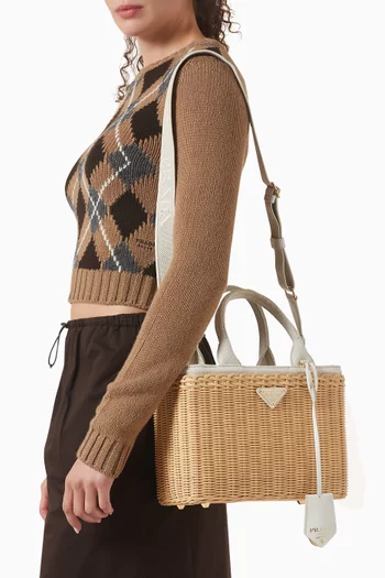 Medium Tote Bag in Wicker & Linen