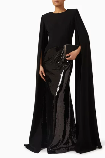Sequin-embellished Cape Gown