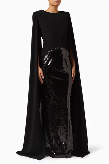 Sequin-embellished Cape Gown