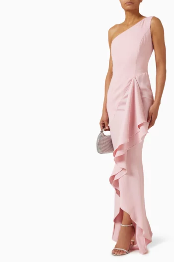 فستان بقصة غير متماثلة بكشكش