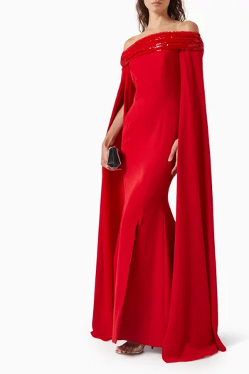 Off-shoulder Cape Sleeve Gown