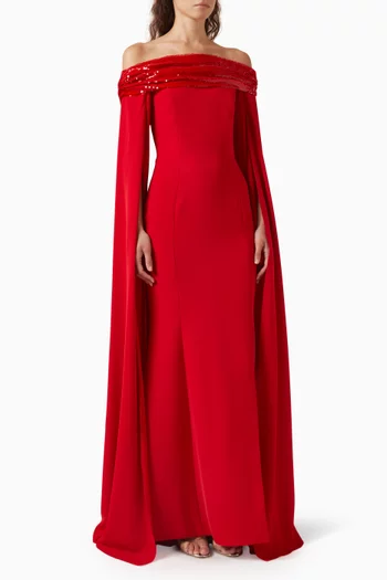 Off-shoulder Cape Sleeve Gown