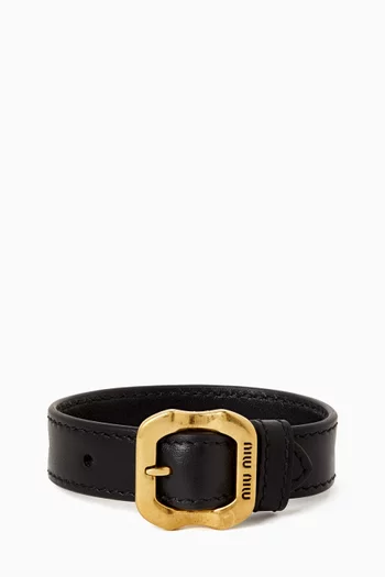 Logo Bracelet in Gold-tone Brass & Leather