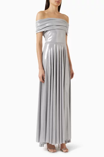 Off-shoulder Gown in Lamé