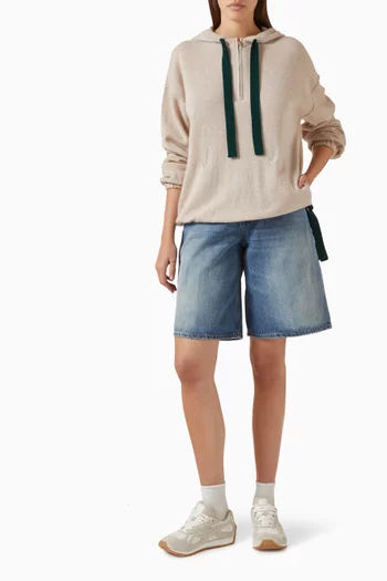 كنزة بغطاء رأس وأربطة تضييق كشمير