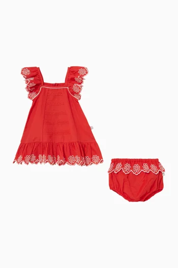 طقم فستان مزين بتطريزات وسروال تحتي