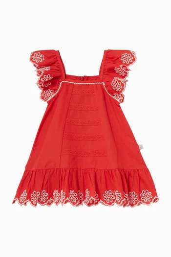 طقم فستان مزين بتطريزات وسروال تحتي