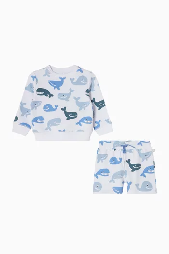 طقم سويت شيرت وشورت بطبعة حوت