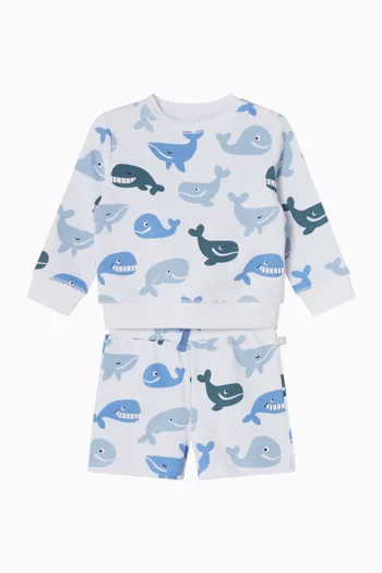 طقم سويت شيرت وشورت بطبعة حوت