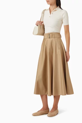 Belted Midi Skirt in Cotton-satin