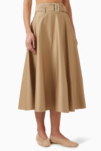 Belted Midi Skirt in Cotton-satin