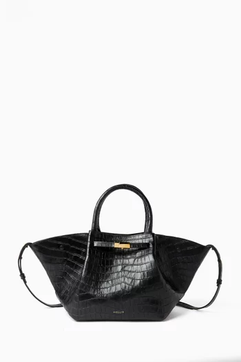 Midi New York Trapeze Tote Bag in Croc-embossed Leather