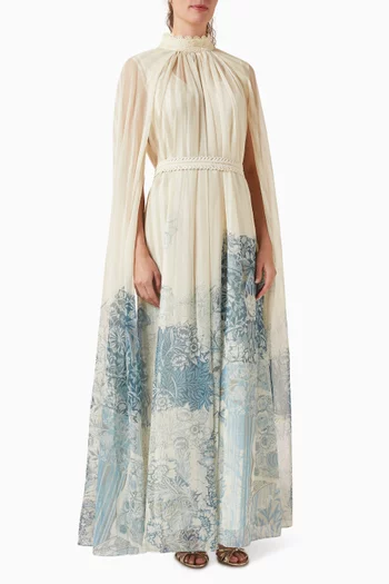 Thornwick Belted Cape Dress in Chiffon